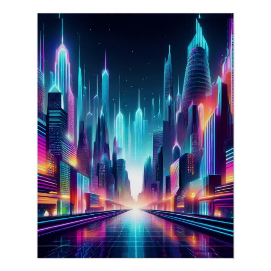 Futuristische Neon Cityscape - kühne Cyberpunk-Ges Poster (Vorderseite)
