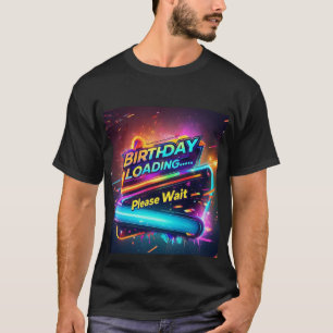 Futuristische Neon-Glitch-Geburtstagsbeladung T-Shirt