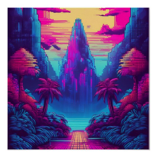 Futuristische Neon Tropical Scene - Sci-Fi Nature  Poster (Vorderseite)