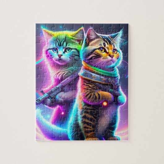 Futuristische Niedliche Katzen mit Laserpistolen,  Puzzle (Vertikal)