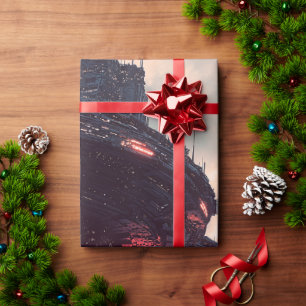Futuristische Plattformen in den Wolken bei Dämmer Geschenkpapier