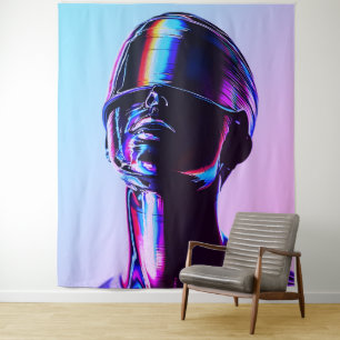 Futuristische Regenbogen-Chrom-Porträt-Wandkunst Wandteppich