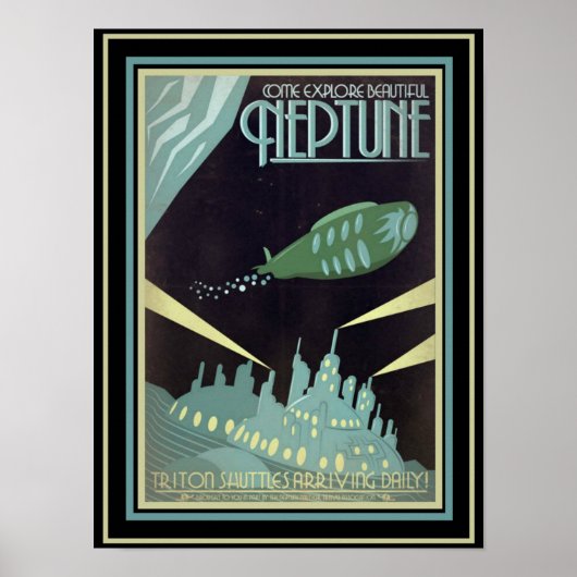 Futuristische Reise Neptun Poster 12 x 16 (Vorne)