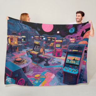 Futuristische Retro-Arcade im Weltraum Fleecedecke