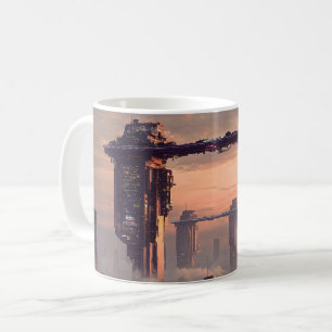 Futuristische schwebende Megastrukturen über der S Kaffeetasse