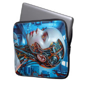 Futuristische Sci-Fi-Android-Kühle-Blau-Tech Laptopschutzhülle (Vorderseite Links)