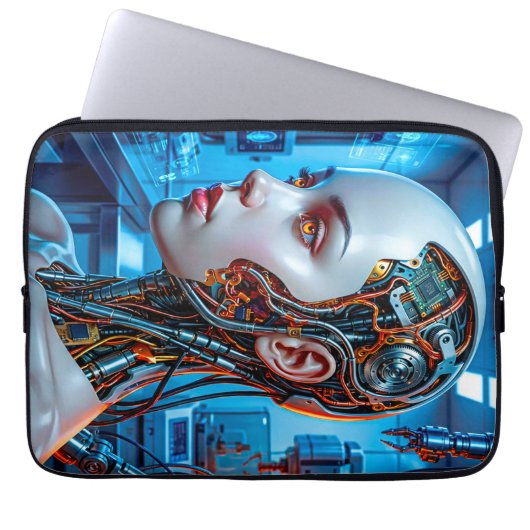 Futuristische Sci-Fi-Android-Kühle-Blau-Tech Laptopschutzhülle (Vorderseite)