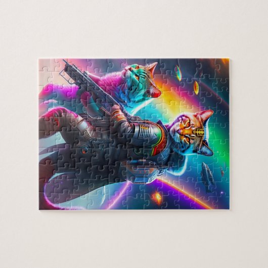 Futuristische Sci-Fi Astronaut Krieger Katzen Puzzle (Horizontal)