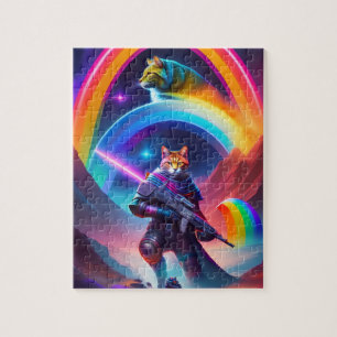 Futuristische Sci-Fi Astronaut Krieger Neon Cats Puzzle