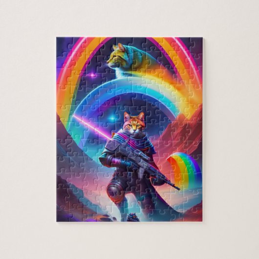 Futuristische Sci-Fi Astronaut Krieger Neon Cats Puzzle (Vertikal)