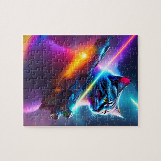 Futuristische Sci-Fi Warrior-Katze mit Laser Gun Puzzle (Horizontal)