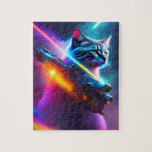 Futuristische Sci-Fi Warrior-Katze mit Laser Gun Puzzle