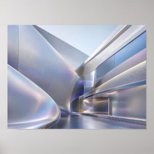 Futuristische silberne Fluid-Architektur Abstract Poster