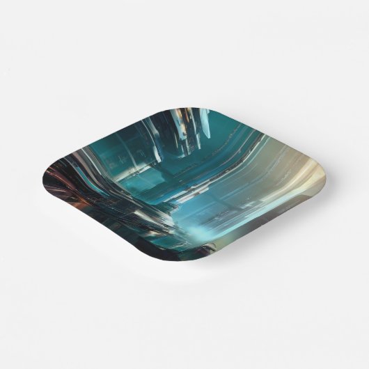 Futuristische Stadt 3 Pappteller (Gewinkelt)