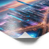 Futuristische Stadt bei Sonnenuntergang Fotodruck (Ecke)