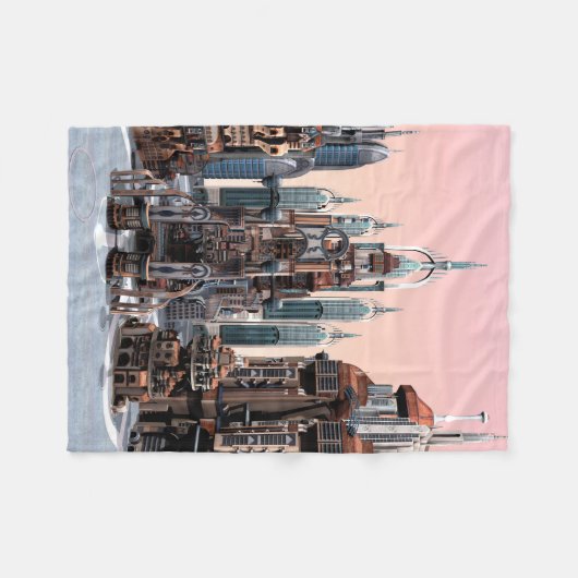 Futuristische Stadt Fleecedecke (Vorderseite (Horizontal))