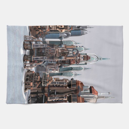 Futuristische Stadt Geschirrtuch (Horizontal)
