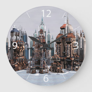 Futuristische Stadt Große Wanduhr