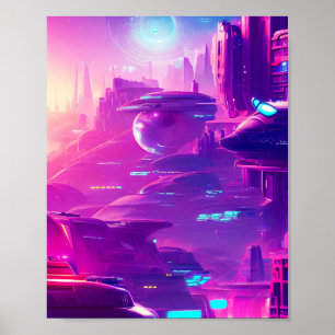 Futuristische Stadt im Neonlicht Poster