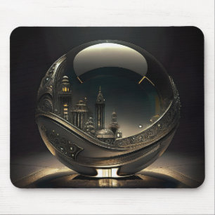 Futuristische Stadt in transparenter Glaskugel Mousepad