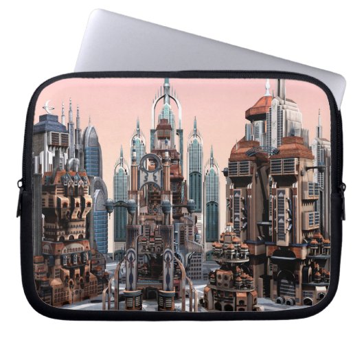 Futuristische Stadt Laptopschutzhülle (Vorderseite)