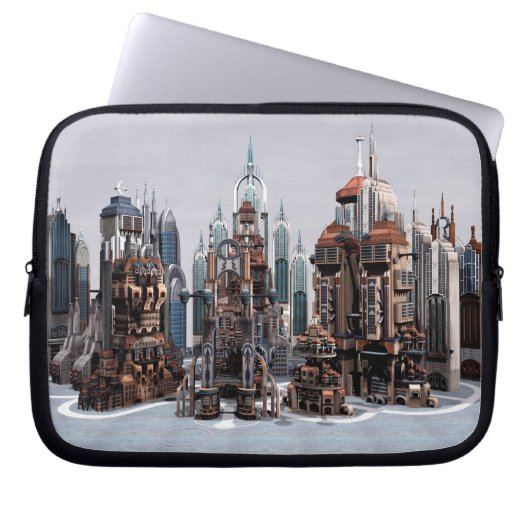 Futuristische Stadt Laptopschutzhülle (Vorderseite)