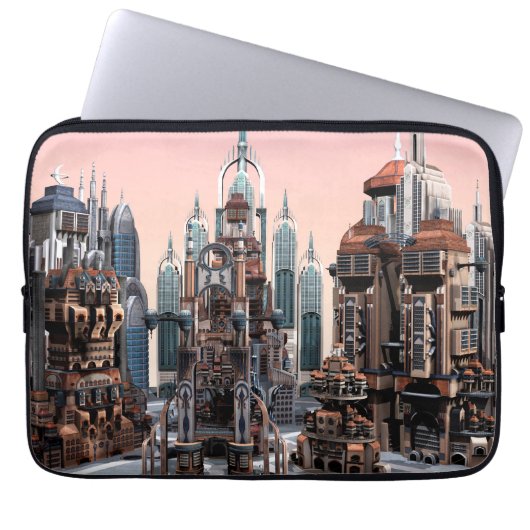 Futuristische Stadt Laptopschutzhülle (Vorderseite)