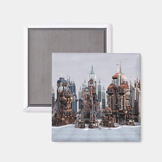 Futuristische Stadt Magnet (Vorderseite/Rückseite)