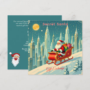 Futuristische Stadt Santa-Schlitten-Geschenkaustau Einladung