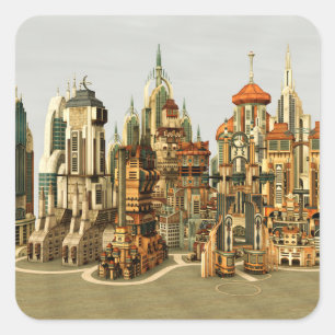 Futuristische Stadt Sci-Fi Quadratischer Aufkleber