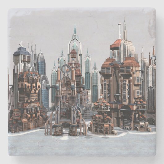 Futuristische Stadt Steinuntersetzer (Vorderseite)