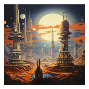 Futuristische Stadt Vintage-Sci-Fi Fotodruck