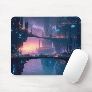 Futuristische Stadtlandschaft bei Dämmerung Mousepad