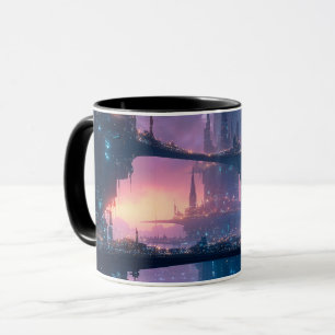 Futuristische Stadtlandschaft bei Dämmerung Tasse