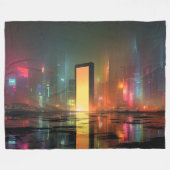 Futuristische Stadtlandschaft mit Neonreflexionen Fleecedecke (Vorderseite (Horizontal))