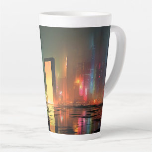Futuristische Stadtlandschaft mit Neonreflexionen Milchtasse