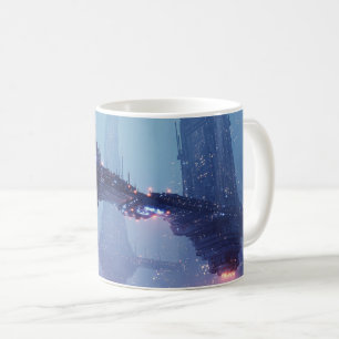Futuristische Stadtlandschaft mit schwebenden Stru Kaffeetasse