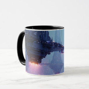 Futuristische Stadtlandschaft mit schwebenden Stru Tasse