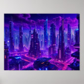 Futuristische Stadtumgebung in der Nacht Poster (Vorne)