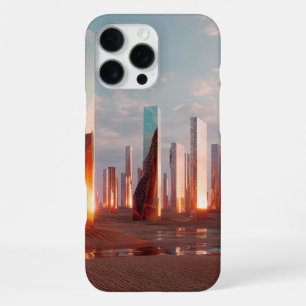 Futuristische surrealistische Spiegel-Türme in der iPhone 16 Pro Max Hülle