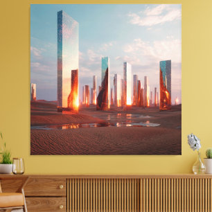 Futuristische surrealistische Spiegel-Türme in der Leinwanddruck