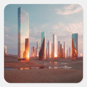 Futuristische surrealistische Spiegel-Türme in der Quadratischer Aufkleber