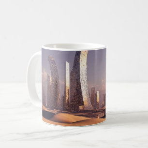 Futuristische surrealistische Wolkenkratzer in ein Kaffeetasse