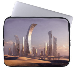 Futuristische surrealistische Wolkenkratzer in Wüs Laptopschutzhülle
