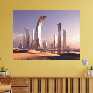 Futuristische surrealistische Wolkenkratzer in wüs Leinwanddruck