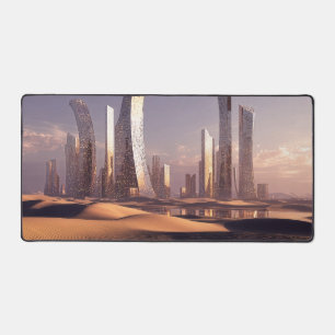 Futuristische surrealistische Wolkenkratzer in Wüs Schreibtischunterlage