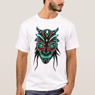 Futuristische Tribal Face Neon Symmetrie T-Shirt