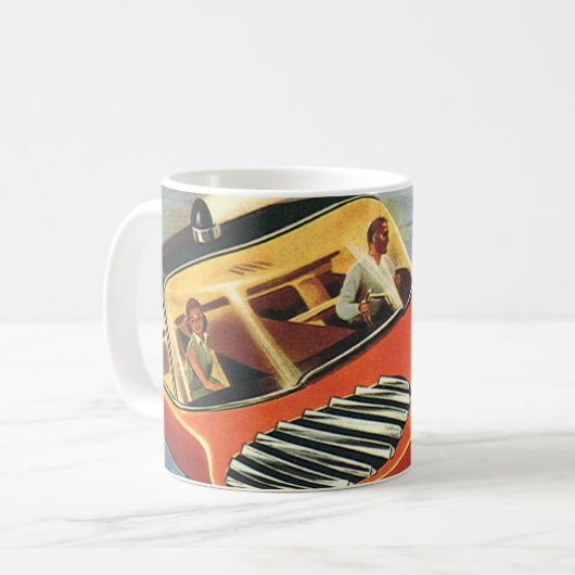 Futuristische Vintage Science Fiction Kaffeetasse (Vorderseite Links)