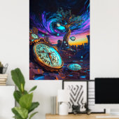 Futuristische Zeitdämmung - surrealer Neontraum Poster (Heimbüro)