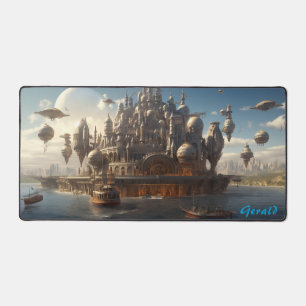 Futuristische Zitadelle auf der Steampunk-Meeresla Schreibtischunterlage